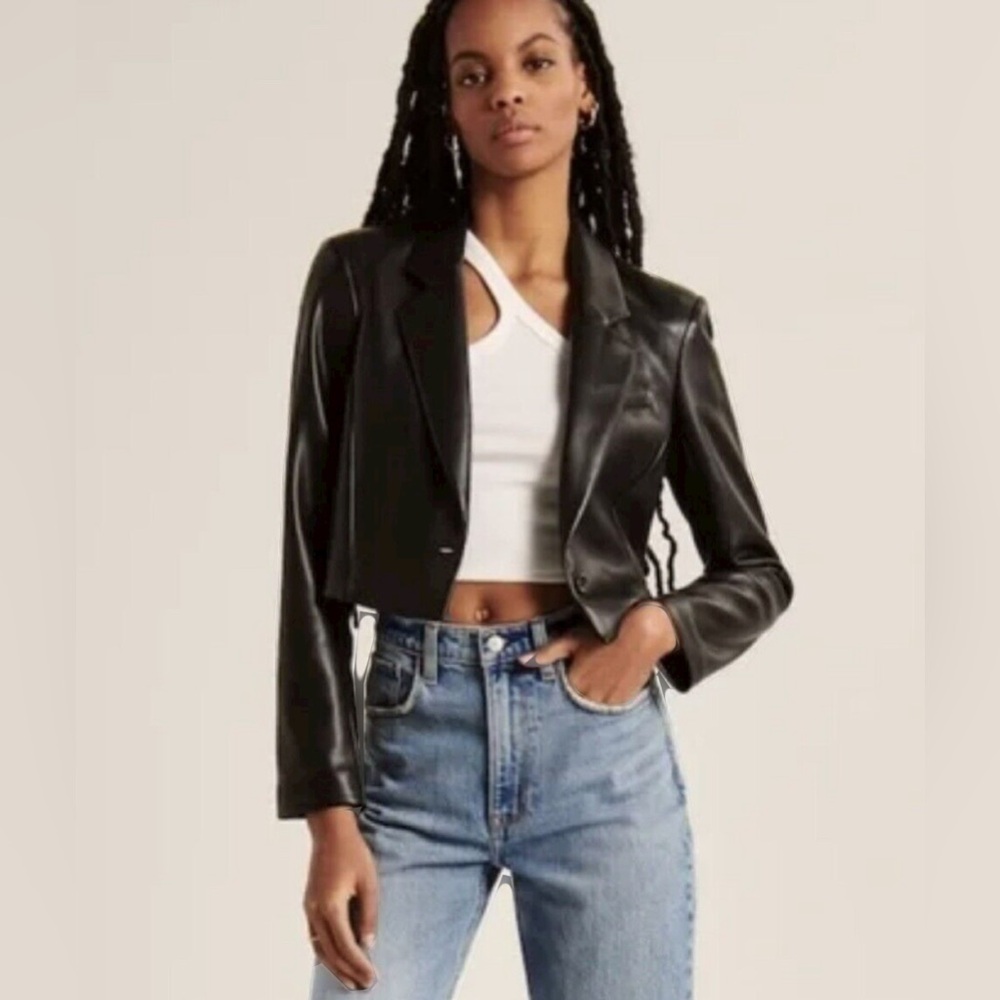 Abercrombie Cropped Vegan Leather Blazer